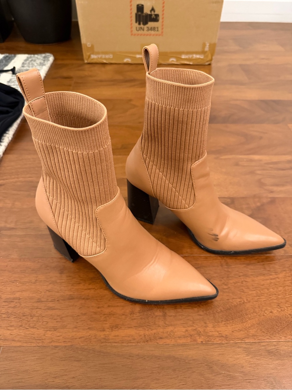 Tan heeled sock boots